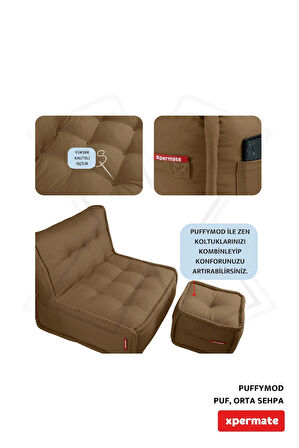 Puffymod Dekoratif Kare Puf Orta Sehpa Ayak Uzatma Puf 40x40 Cm Kahverengi 