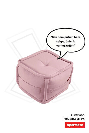 Dekoratif Kare Puf Orta Sehpa Ayak Uzatma Puf 40x40 Cm Pembe