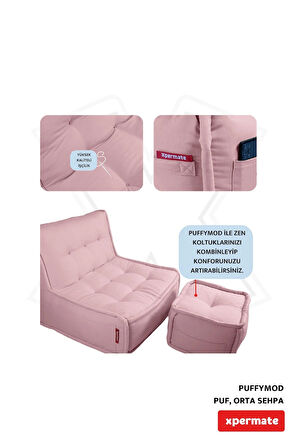 Dekoratif Kare Puf Orta Sehpa Ayak Uzatma Puf 40x40 Cm Pembe