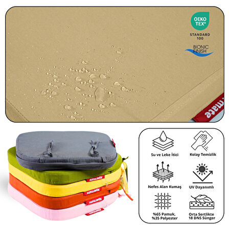 XPERMATE 2'li StandartFit Oval Sandalye Minderi Fermuarlı Yıkanabilir Kılıf Bağcıklı Su ve Yağ İtici 42x42x5 Bej