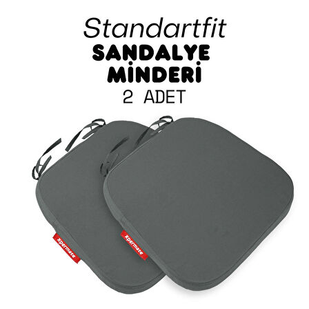 XPERMATE 2'li StandartFit Oval Sandalye Minderi Fermuarlı Yıkanabilir Kılıf Bağcıklı Su ve Yağ İtici 42x42x5 Antrasit