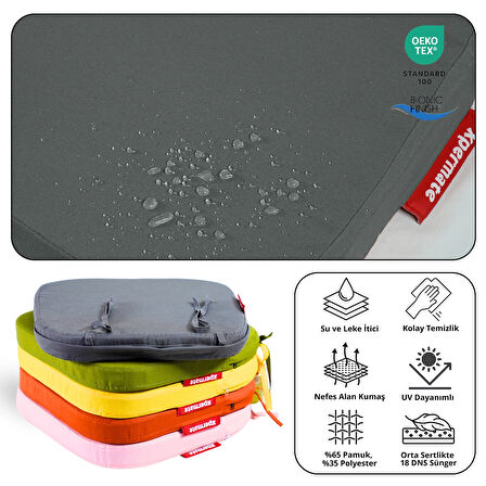 XPERMATE 2'li StandartFit Oval Sandalye Minderi Fermuarlı Yıkanabilir Kılıf Bağcıklı Su ve Yağ İtici 42x42x5 Antrasit