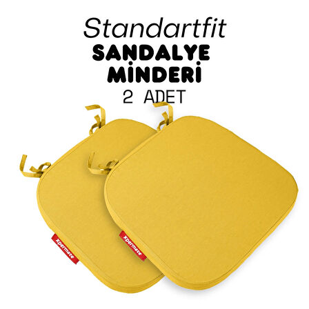 XPERMATE 2'li StandartFit Oval Sandalye Minderi Fermuarlı Yıkanabilir Kılıf Bağcıklı Su ve Yağ İtici 42x42x5 Sarı