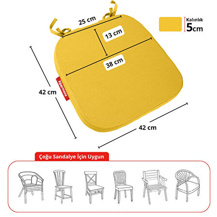 XPERMATE 2'li StandartFit Oval Sandalye Minderi Fermuarlı Yıkanabilir Kılıf Bağcıklı Su ve Yağ İtici 42x42x5 Sarı