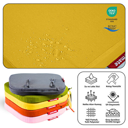 XPERMATE 2'li StandartFit Oval Sandalye Minderi Fermuarlı Yıkanabilir Kılıf Bağcıklı Su ve Yağ İtici 42x42x5 Sarı