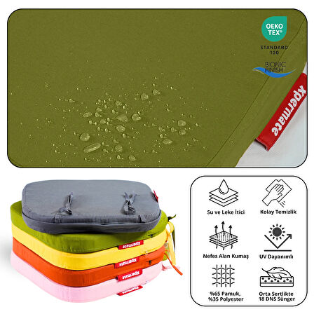 XPERMATE 2'li StandartFit Oval Sandalye Minderi Fermuarlı Yıkanabilir Kılıf Bağcıklı Su ve Yağ İtici 42x42x5 Yeşil