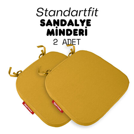 XPERMATE 2'li StandartFit Oval Sandalye Minderi Fermuarlı Yıkanabilir Kılıf Bağcıklı Su ve Yağ İtici 42x42x5 Hardal