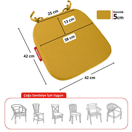 XPERMATE 2'li StandartFit Oval Sandalye Minderi Fermuarlı Yıkanabilir Kılıf Bağcıklı Su ve Yağ İtici 42x42x5 Hardal