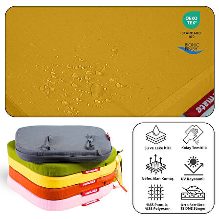 XPERMATE 2'li StandartFit Oval Sandalye Minderi Fermuarlı Yıkanabilir Kılıf Bağcıklı Su ve Yağ İtici 42x42x5 Hardal