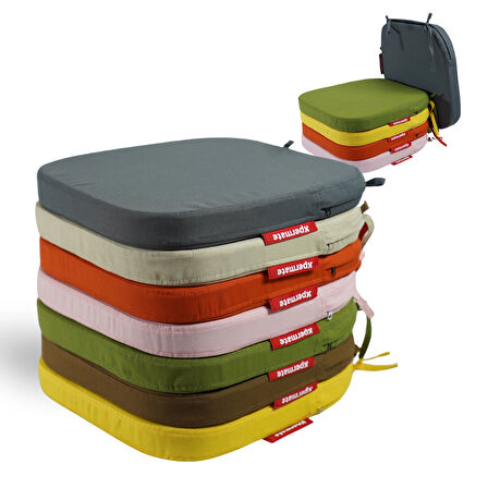 XPERMATE 2'li StandartFit Oval Sandalye Minderi Fermuarlı Yıkanabilir Kılıf Bağcıklı Su ve Yağ İtici 42x42x5 Hardal