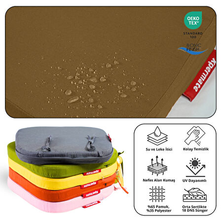 XPERMATE 2'li StandartFit Oval Sandalye Minderi Fermuarlı Yıkanabilir Kılıf Bağcıklı Su ve Yağ İtici 42x42x5 Kahverengi