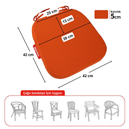 XPERMATE 2'li StandartFit Oval Sandalye Minderi Fermuarlı Yıkanabilir Kılıf Bağcıklı Su ve Yağ İtici 42x42x5 Kiremit