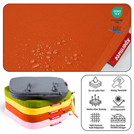 XPERMATE 2'li StandartFit Oval Sandalye Minderi Fermuarlı Yıkanabilir Kılıf Bağcıklı Su ve Yağ İtici 42x42x5 Kiremit