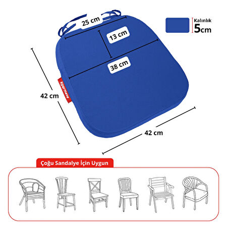 XPERMATE 2'li StandartFit Oval Sandalye Minderi Fermuarlı Yıkanabilir Kılıf Bağcıklı Su ve Yağ İtici 42x42x5 Mavi