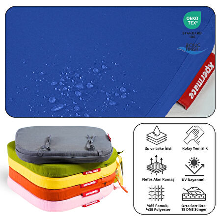 XPERMATE 2'li StandartFit Oval Sandalye Minderi Fermuarlı Yıkanabilir Kılıf Bağcıklı Su ve Yağ İtici 42x42x5 Mavi