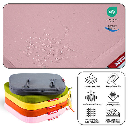 XPERMATE 2'li StandartFit Oval Sandalye Minderi Fermuarlı Yıkanabilir Kılıf Bağcıklı Su ve Yağ İtici 42x42x5 Pembe