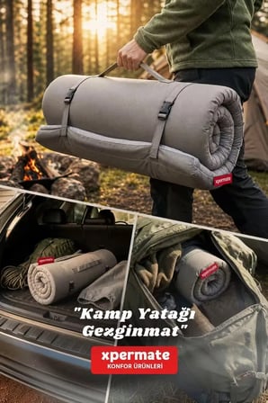 XPERMATE GezginMat Kamp Yatağı Taşıma Çantalı Kamp Matı Fermuarlı Kamp Minderi Çadır Matı Su itici Kumaş 90x190x6cm