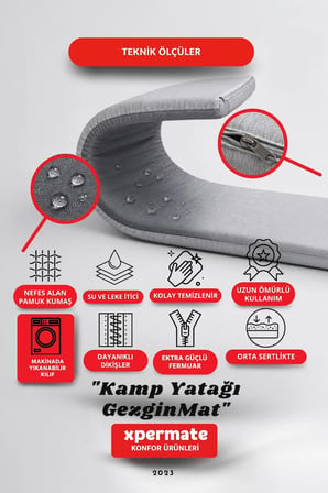 XPERMATE GezginMat Kamp Yatağı Taşıma Çantalı Kamp Matı Fermuarlı Kamp Minderi Çadır Matı Su itici Kumaş 90x190x6cm