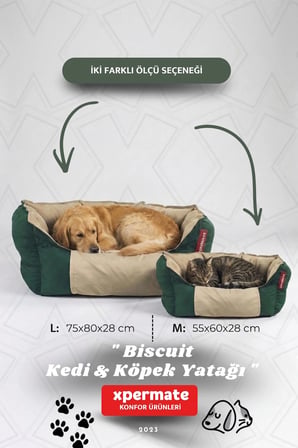 Kedi Yatağı Köpek Yatağı Kedi ve Köpek Minderi Tüy Tutmayan Su İtici Kumaş Biscuit  75x80x28 Yeşil Bej