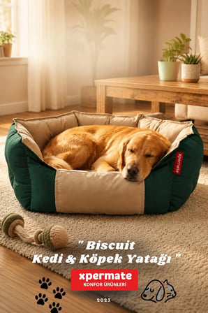 Kedi Yatağı Köpek Yatağı Kedi ve Köpek Minderi Tüy Tutmayan Su İtici Kumaş Biscuit  75x80x28 Yeşil Bej