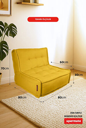Zen Berjer Sırtlı Minder Koltuk İskandinav Tarzı Ergonomik Yer Koltuğu Minderi 80X60 Sarı