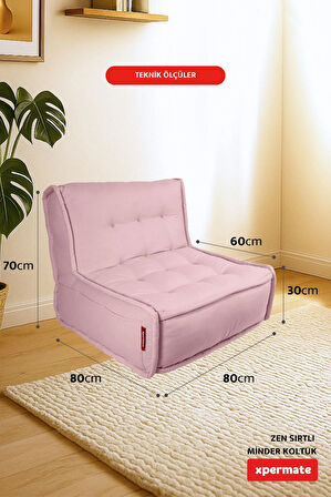 Zen Berjer Sırtlı Minder Koltuk İskandinav Tarzı Ergonomik Yer Koltuğu Minderi 80X60 Pembe
