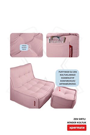 Zen Berjer Sırtlı Minder Koltuk İskandinav Tarzı Ergonomik Yer Koltuğu Minderi 80X60 Pembe