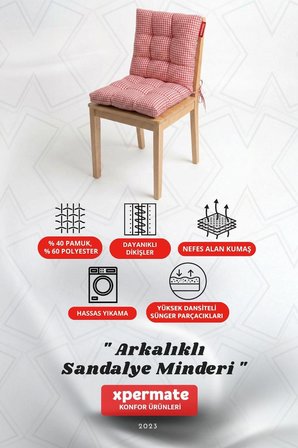 Pötikare Arkalıklı Sandalye Minderi Bağcıklı Mutfak Balkon Bahçe Minderi