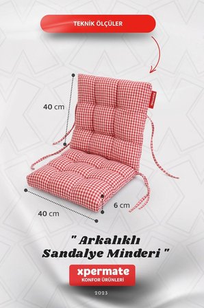 Pötikare Arkalıklı Sandalye Minderi Bağcıklı Mutfak Balkon Bahçe Minderi