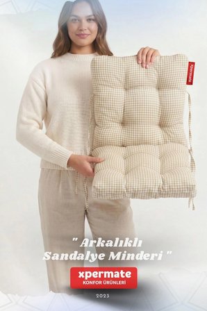 Pötikare Arkalıklı Sandalye Minderi Bağcıklı Mutfak Balkon Bahçe Minderi