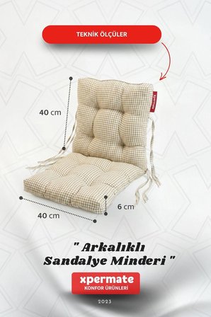 Pötikare Arkalıklı Sandalye Minderi Bağcıklı Mutfak Balkon Bahçe Minderi