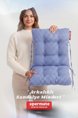 Pötikare Arkalıklı Sandalye Minderi Bağcıklı Mutfak Balkon Bahçe Minderi