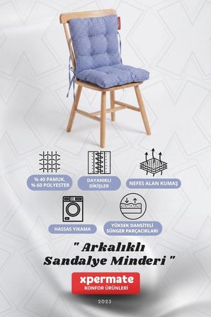 Pötikare Arkalıklı Sandalye Minderi Bağcıklı Mutfak Balkon Bahçe Minderi
