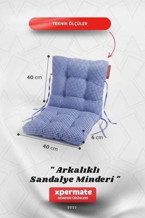 Pötikare Arkalıklı Sandalye Minderi Bağcıklı Mutfak Balkon Bahçe Minderi