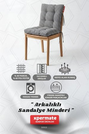Pötikare Arkalıklı Sandalye Minderi Bağcıklı Mutfak Balkon Bahçe Minderi