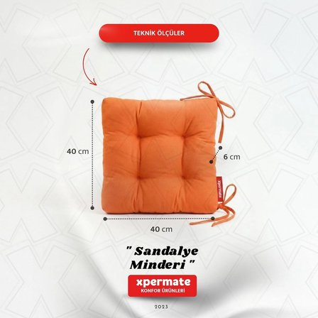 Pofuduk Sandalye Minderi Bağcıklı 40x40 cm Yıkanabilir Dekoratif Mutfak Bahçe Piknik Minderi