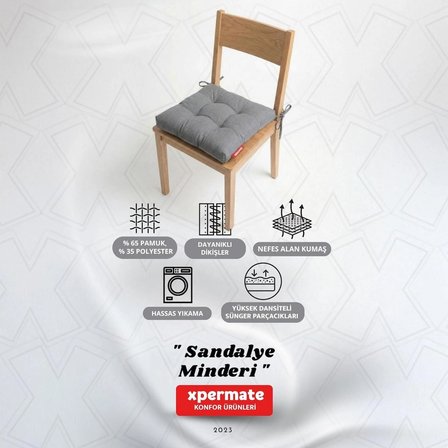 Pofuduk Sandalye Minderi Bağcıklı 40x40 cm Yıkanabilir Dekoratif Mutfak Bahçe Piknik Minderi
