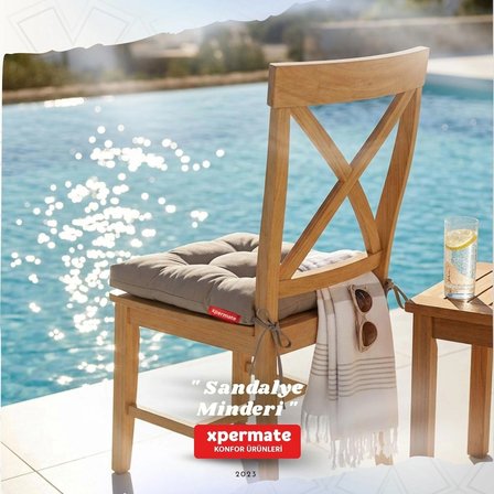Pofuduk Sandalye Minderi Bağcıklı 40x40 cm Yıkanabilir Dekoratif Mutfak Bahçe Piknik Minderi