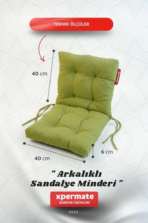 Pofuduk Arkalıklı Sandalye Minderi Bağcıklı Yıkanabilir Dekoratif Minder