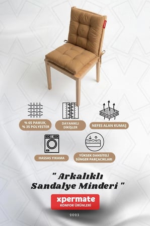 Pofuduk Arkalıklı Sandalye Minderi Bağcıklı Yıkanabilir Dekoratif Minder