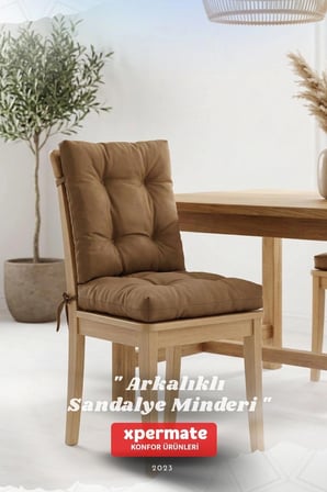 Pofuduk Arkalıklı Sandalye Minderi Bağcıklı Yıkanabilir Dekoratif Minder