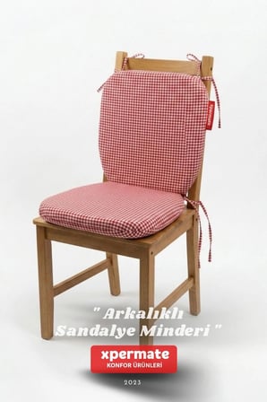 Pötikare Sırtlıklı Sandalye Minderi 42x42 Fermuarlı Yıkanabilir Kılıf Bağcıklı Minder Standart Fit