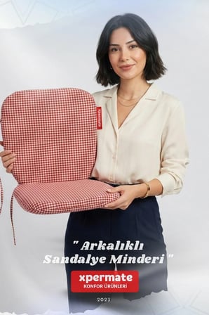 Pötikare Sırtlıklı Sandalye Minderi 42x42 Fermuarlı Yıkanabilir Kılıf Bağcıklı Minder Standart Fit