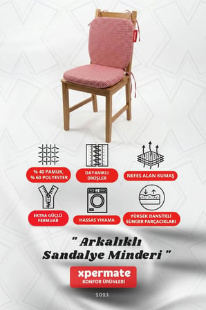 Pötikare Sırtlıklı Sandalye Minderi 42x42 Fermuarlı Yıkanabilir Kılıf Bağcıklı Minder Standart Fit