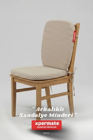 Pötikare Sırtlıklı Sandalye Minderi 42x42 Fermuarlı Yıkanabilir Kılıf Bağcıklı Minder Standart Fit