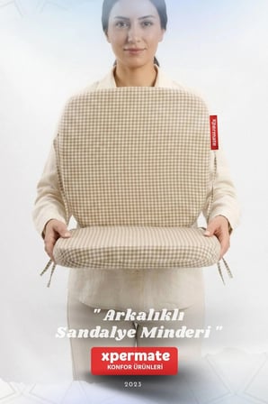 Pötikare Sırtlıklı Sandalye Minderi 42x42 Fermuarlı Yıkanabilir Kılıf Bağcıklı Minder Standart Fit