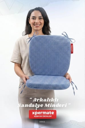 Pötikare Sırtlıklı Sandalye Minderi 42x42 Fermuarlı Yıkanabilir Kılıf Bağcıklı Minder Standart Fit