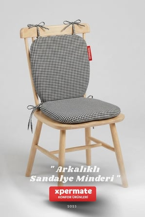 Pötikare Sırtlıklı Sandalye Minderi 42x42 Fermuarlı Yıkanabilir Kılıf Bağcıklı Minder Standart Fit