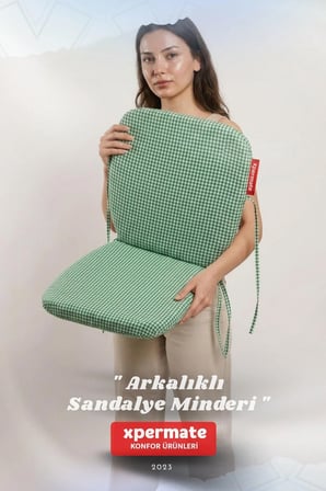 Pötikare Sırtlıklı Sandalye Minderi 42x42 Fermuarlı Yıkanabilir Kılıf Bağcıklı Minder Standart Fit