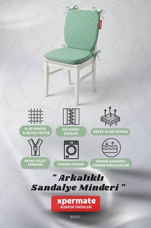 Pötikare Sırtlıklı Sandalye Minderi 42x42 Fermuarlı Yıkanabilir Kılıf Bağcıklı Minder Standart Fit